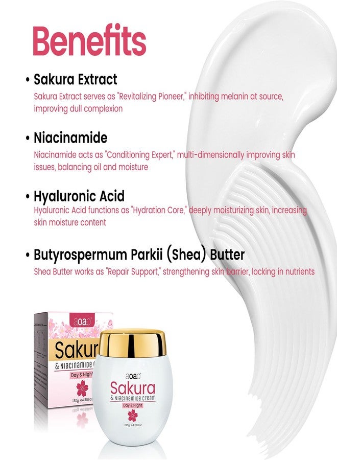 AOAO Sakura & Niacinamide Face Moisturizer with Collagen & Niacinamide, Vitamin C Face Cream for Skin Brightening, Improves Dullness, Deep Nourishment, Barrier Repair, Moisture Locking, 130g/4.586oz - Image 3